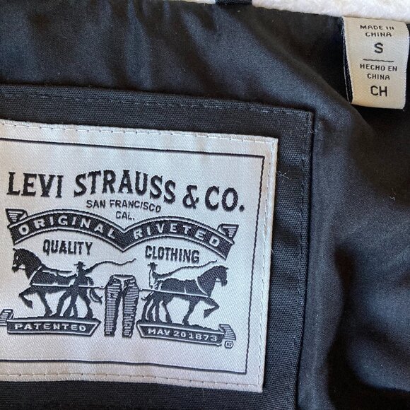 Small Levi's Sherpa Collar Utility Workwear Jacket Black Gray Colorblock Puffer - Picture 7 of 14